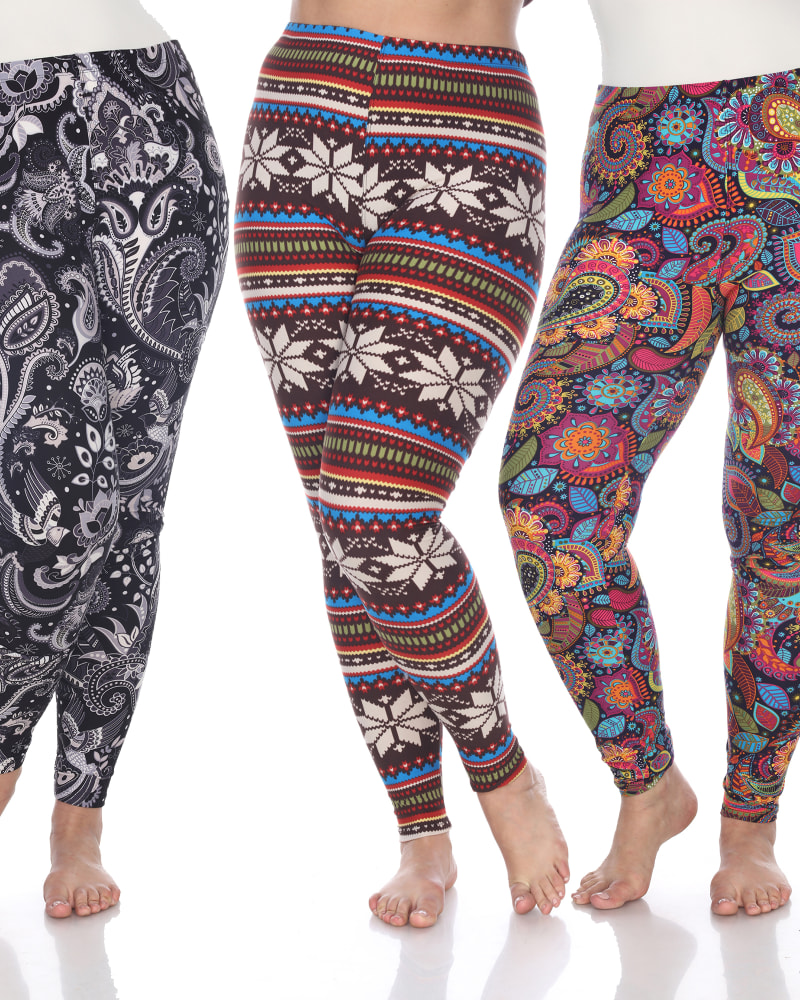 Front of a model wearing a size one-size-fits-all Pack of 3 Printed Leggings in PACK 178 - Black by White Mark. | dia_product_style_image_id:250029